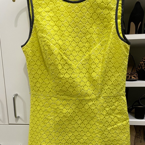 Calvin Klein | Dresses | Calvin Klein Yellow Dress With Black Leather Trim  | Poshmark